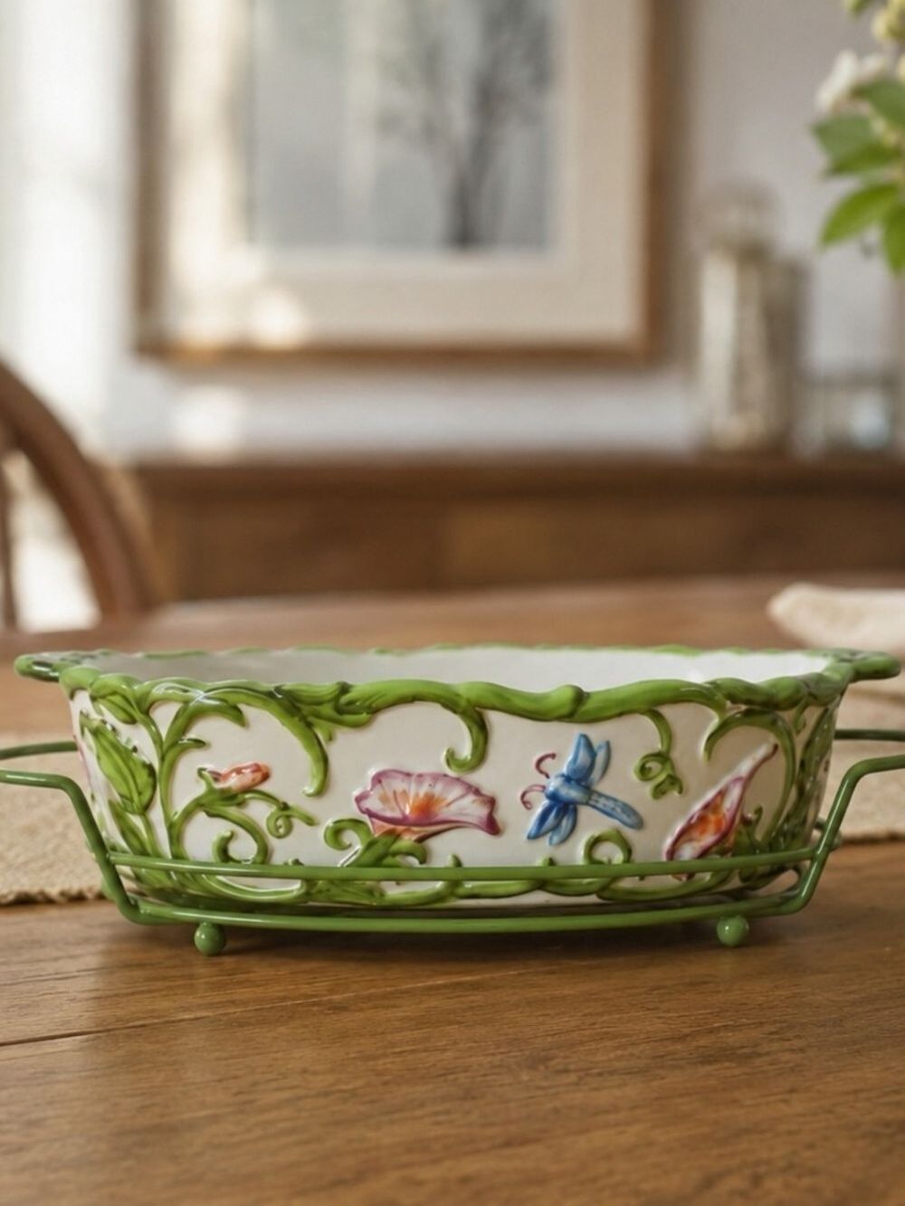 Temp-tations by Tara Dragonfly 1 Qt Casserole Dish with Metal Serving Rack